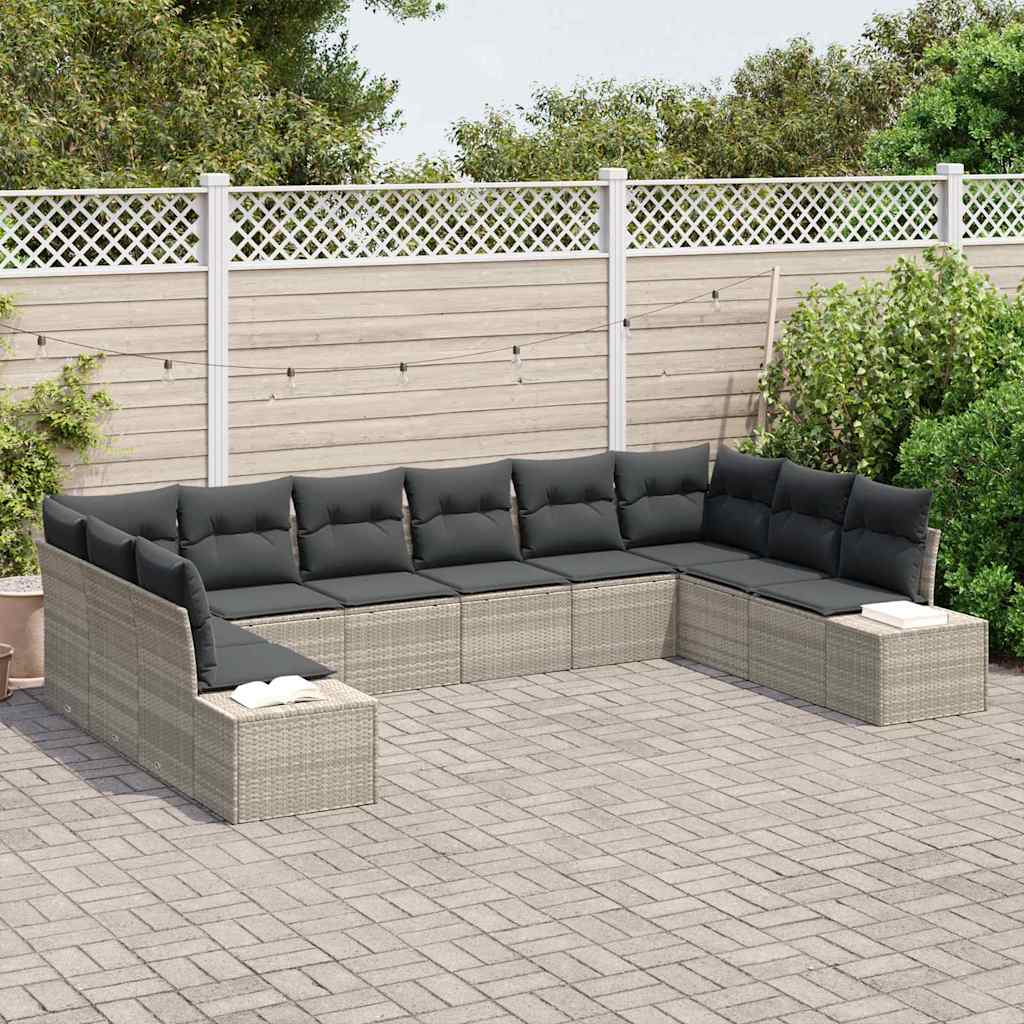 Garden Sofa Set with Cushions 10 Pcs Light Grey Poly Rattan