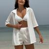 Summer 4 Piece Bikinis Sets Women Mesh Half Sleeve Cover Up with High Waist Panties Swimsuit Bathing Suit Swimwear