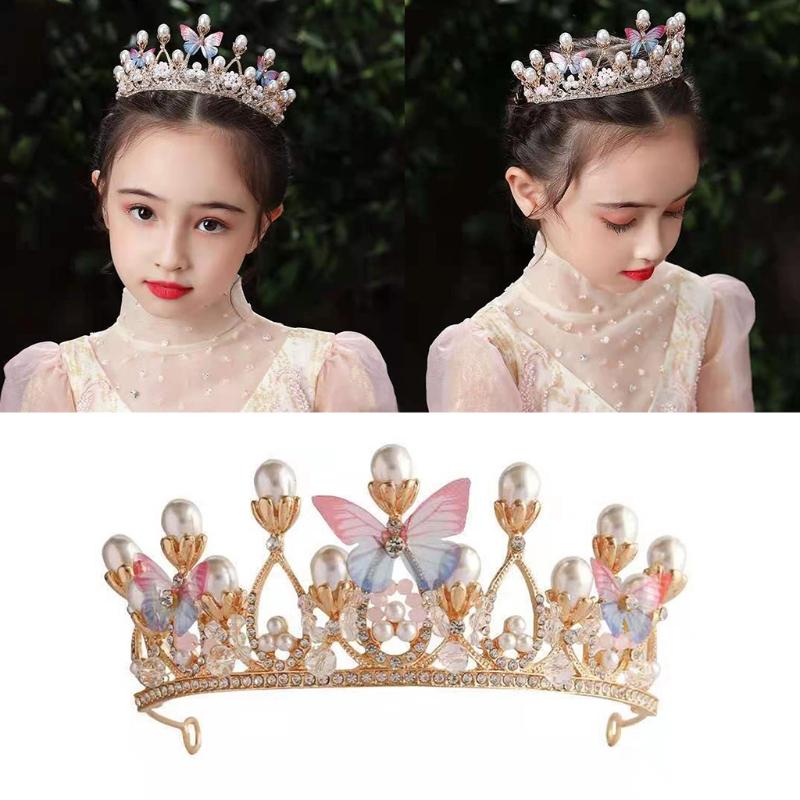 Princess Crown Rhinestones Headband Crystal for Butterfly Hair Hoop Vintage Hairband for Kids Stage Performance Costu