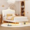 Single Bed Crown Shape Children with Headboard LED Light Heavy Princess Duty Strong Carrying Capacity Girl Bedroom Furniture Upholstered