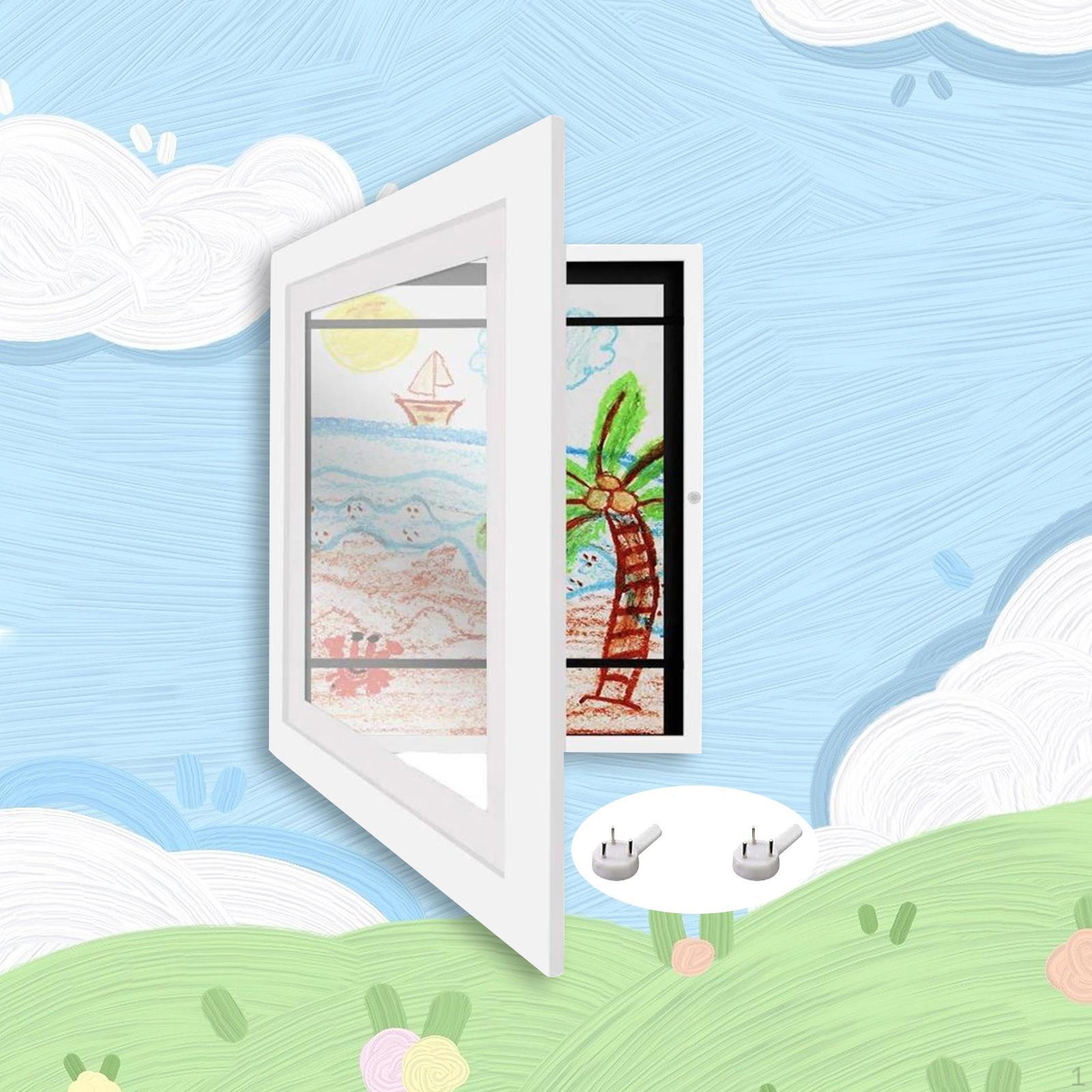 

11,7x16,5 дюймов Детская художественная витрина Рамка настенное крепление для хранения картин 180° Фронтальный доступ White Frame