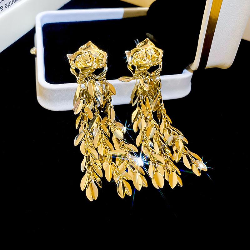 Silver Needle Floral Tassel Earrings - Elegant High-End European & American Style for Women