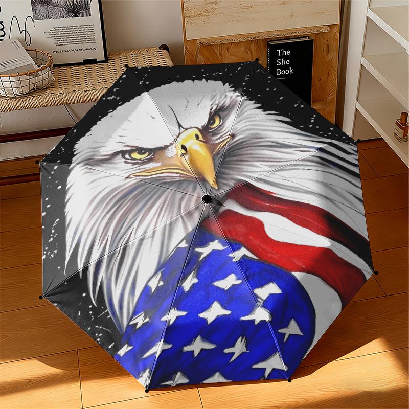 1 Stück Der majestätische amerikanische Weißkopfseeadler Regenschirm Tragbarer Faltregenschirm Eisenrahmen Lochknochenstruktur Outdoor Heimregenschirm