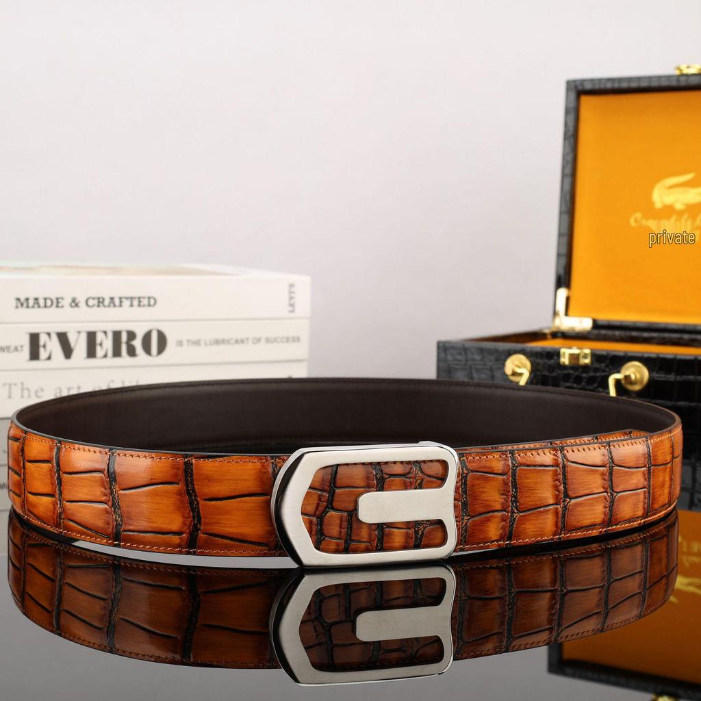Men's Crocodile Pattern Stainless Steel Buckle Leather Belt