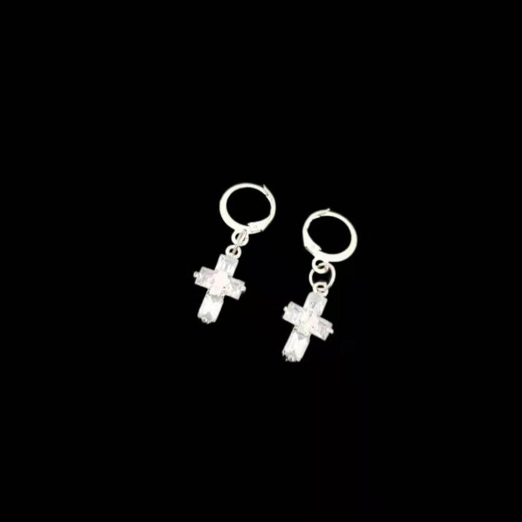European & American Fashion Zircon Cross Earrings - Trendy Transparent Cross Hoops for Women