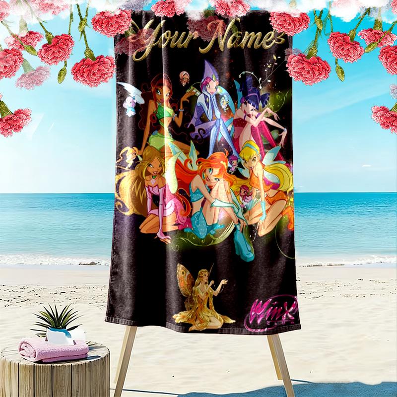 Name Custom Winx Print Beach Towel, Large Soft Quick Dry Towel for Beach Camping Swimming