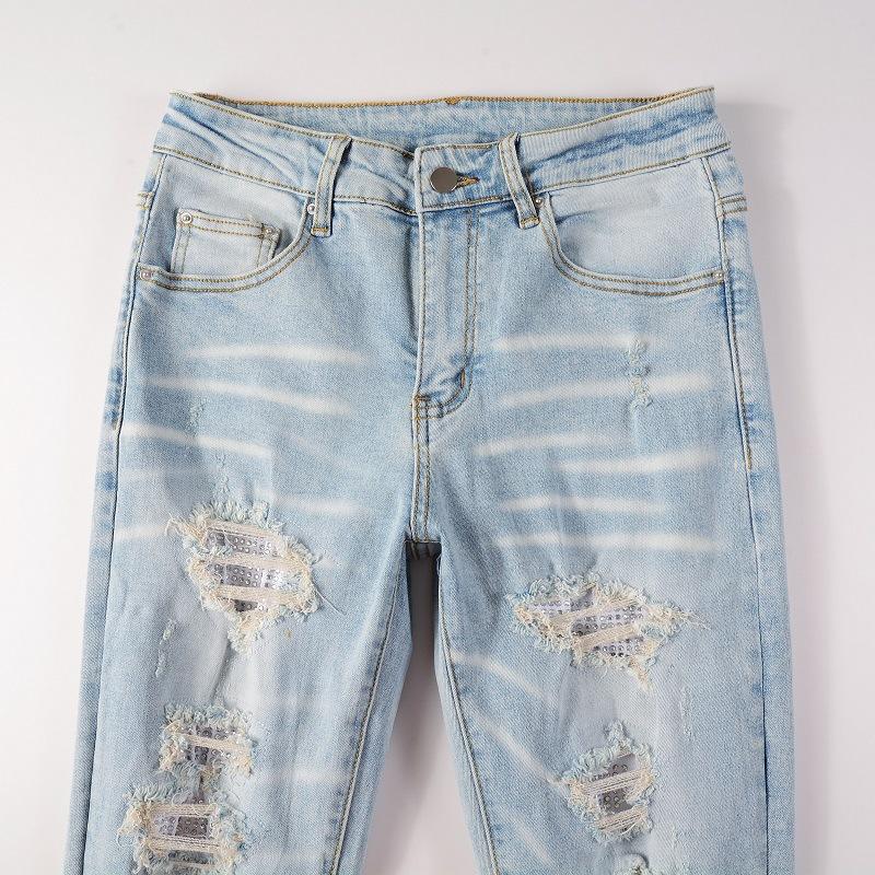 Street Denim Freizeithose Micro-Stretch Baumwolle Jugend Blaue Löcher Enge Jeans Herrenmode Hose