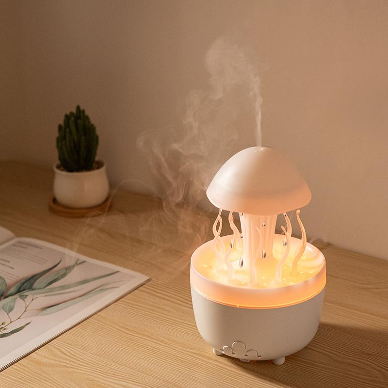 Rotating Raindrop Jellyfish Humidifier V71A With Essential Oil Diffuser Colorful Lights Remote Control/300mL Tank