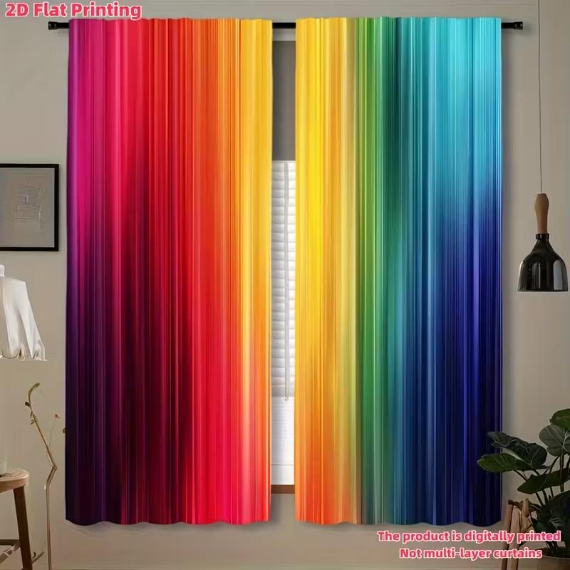 2 Stück lebendige regenbogenfarbene gestreifte Vorhänge, Entwickelt für Verdunkelung, Hochwertiges Material, Geeignet für Kinderzimmer,