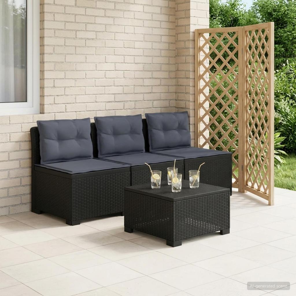 3 Seater Garden Sofa with Cushions Rattan Look PP Anthracite