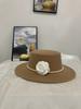 Hat Female Elegant British Top Hat Female Hepburn Style French Pearl Chain Flower Wool Flat Top Felt Hat Self-operated
