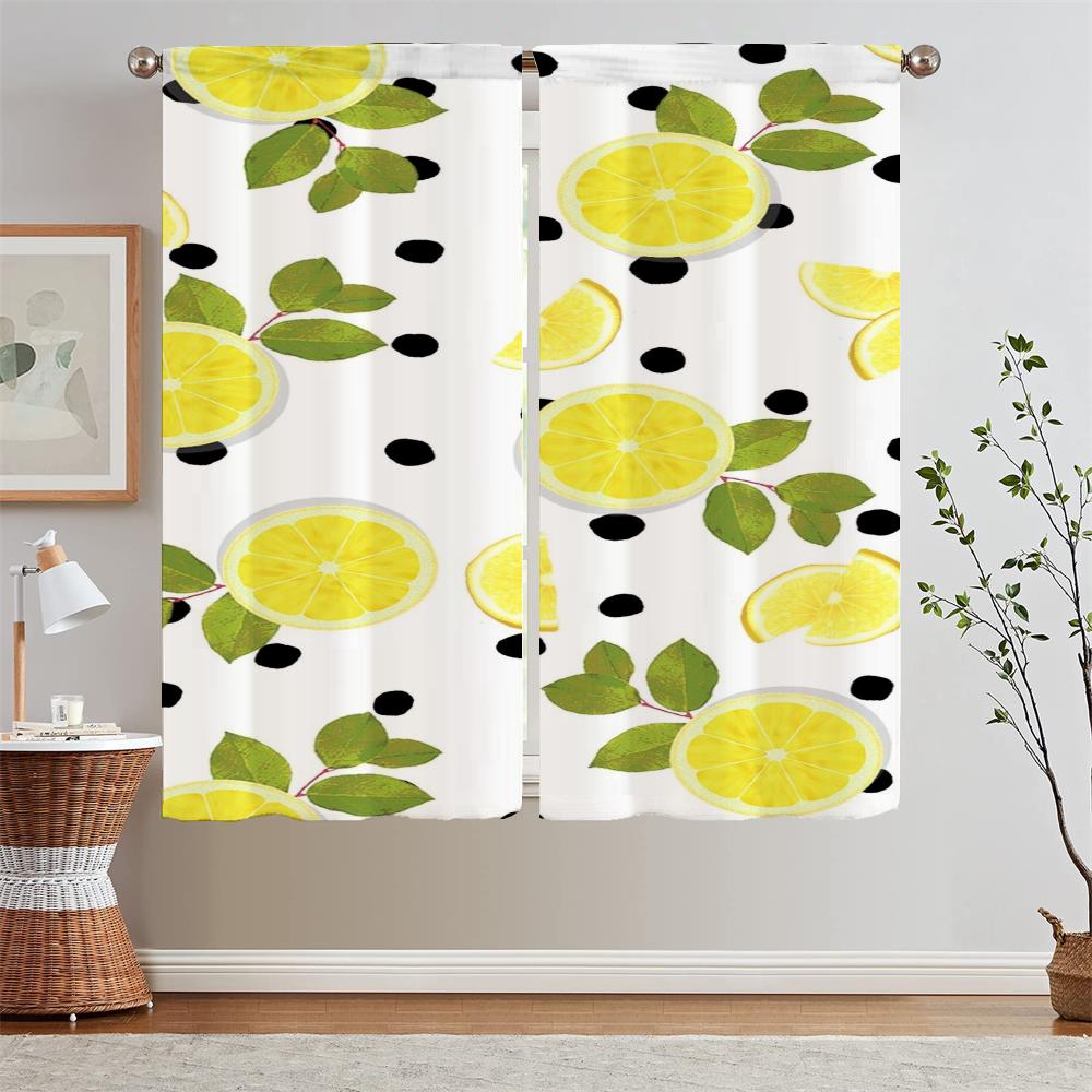 Kitchen Curtains 2 Pieces Window Curtains for Doors Cute Lemon Fruit Bathroom Curtain for Children's Room Bedroom Decoration
