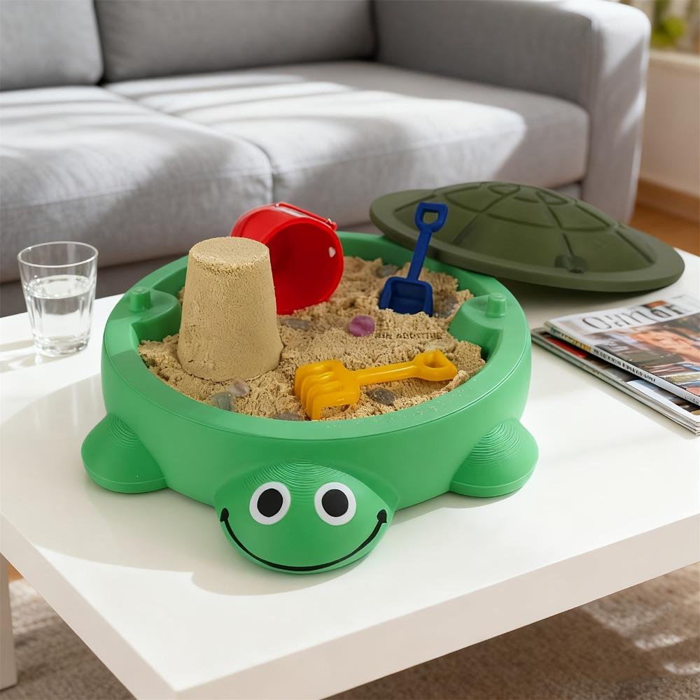Mini Turtle Sandbox Toy with Shoveling Tools Desktop Stress Relief Toy with Lid Portable Sensory Play Kit Sand Toy Playset