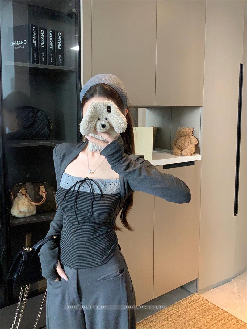 Women s Color Block Striped Long Sleeve Brushed Cotton Layered Slim Fit Top L