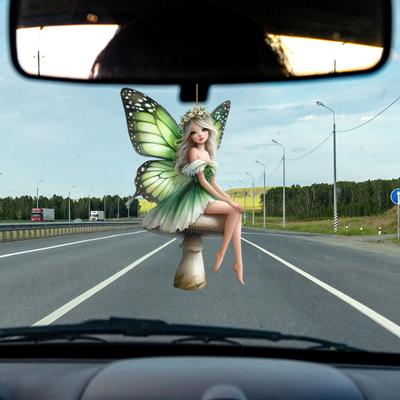Zelená víla prívesok na auto kľúčenka roztomilá ozdoba na zavesenie na spätné zrkadlo auta dekoratívna 2D plochá akrylová dekorácia interiéru auta