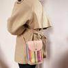 Straw Mobile Phone Bag Women's New Trendy Niche Design Woven Rainbow Strip Versatile Shoulder Bag Crossbody Women's Bag