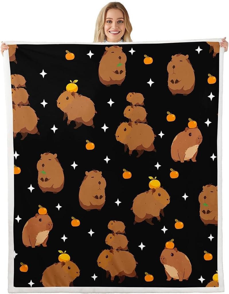 Cartoon Capybara Throw Blanket TwinCapybara BlanketCapybara Animals Lovers Fleece Blanket Kawaii Animals Sherpa Blanket