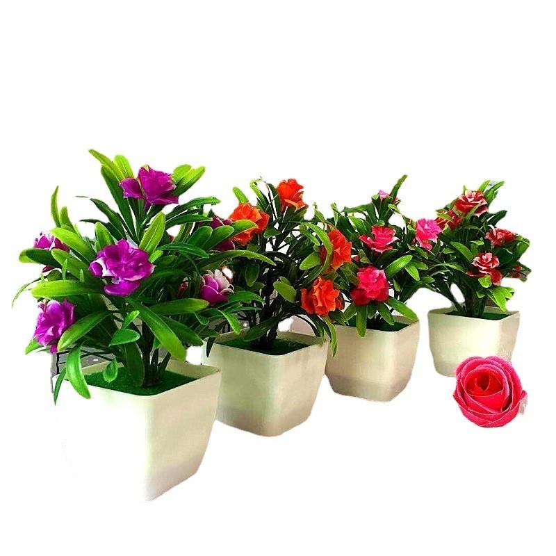 Plastic Lily Cherry Blossom Rose Flowers Potted Plant For Decor Home