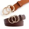 Double Loop Buckle Design Belt Casual Jeans Dress Women's Leather Black Brown Adjustable Belt