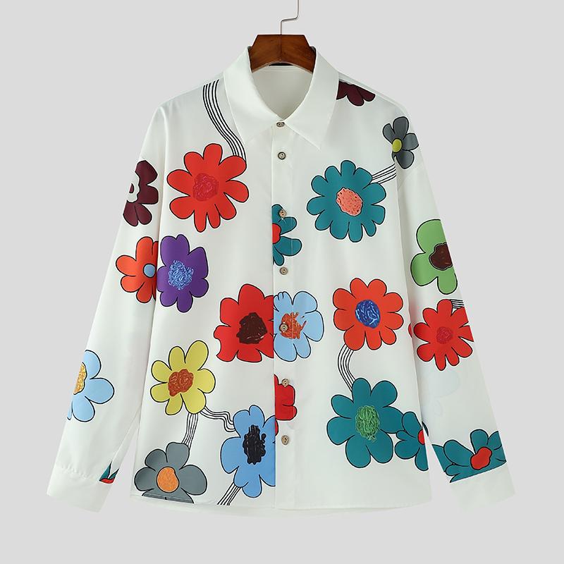 

INCERUN Мужские рубашки с воротником-лацканом, с длинным рукавом, с цветочным принтом в стиле пэчворк L