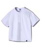 GHOST REPUBLIC Crop Stripe Color Block Roll-Up Henley Neck Short Sleeve T-Shirt Gt-393_White