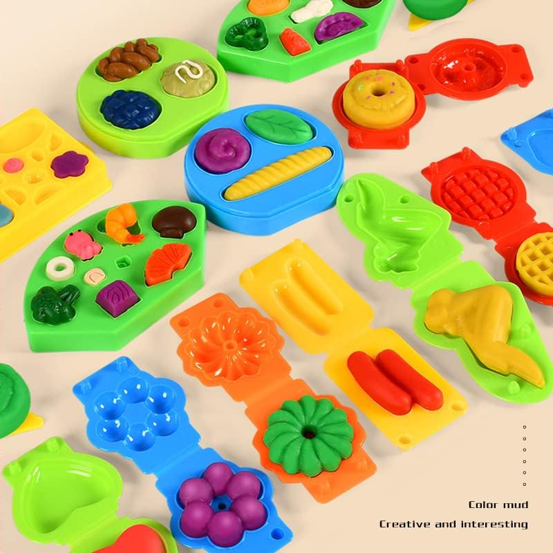 Color Dough Set Kitchen Creations Waffle Pizza Burger Maker Pretend Chef Toy Play Food Modeling Tools Kit with 12 Colors Wheat Doughs for Kids Girls