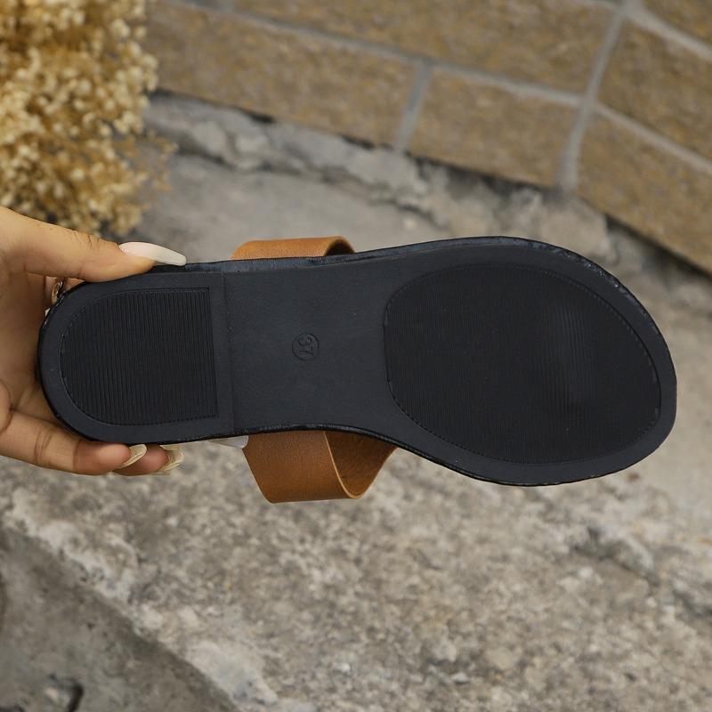 Mode 2024 Damenschuhe Übergröße Flip-Flops Damen Hausschuhe Outdoor Tägliche Hausschuhe Damen Einfarbig Runde Zehenpartie Flach mit Damen Sandalen