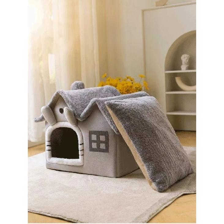 3kgFoldable Puppy House Small Dog Kennel Bed Mat Winter Cat Warm Bed Nest Pet Double Roof House Basket Pet Puppy Cave Sofa