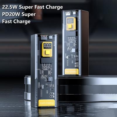 DIY 18650/21700 Fast Charge Power Bank Case Kit PD/QC 22.5W 40000mah Punk LED Digital Display Multiprotocol Charge Phone Laptop