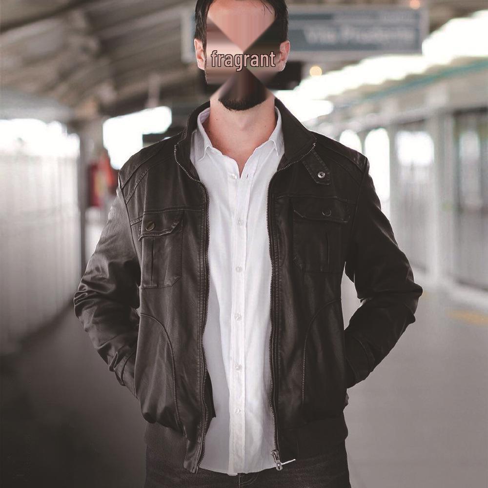 Men's Winter Plus Size PU Leather Jacket with Detachable Hood - Fleece-Lined Motorcycle Coat, European & American Style