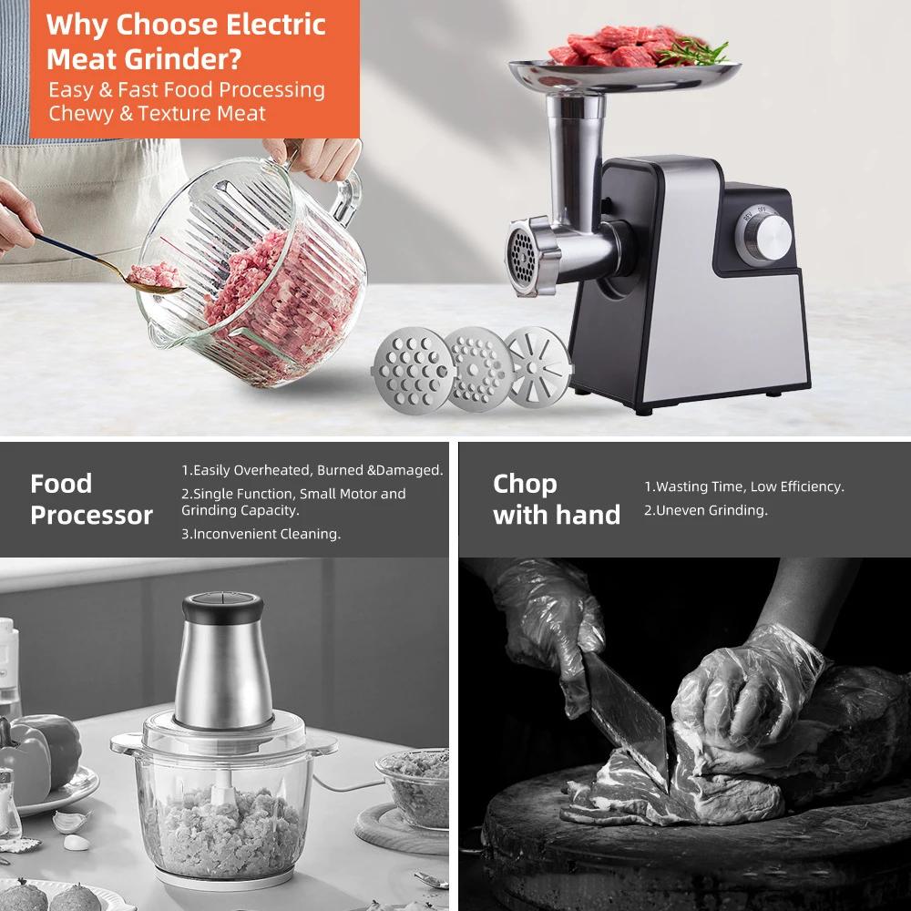 Household Stainless Steel Meat Grinder Vegetable Cutter Kitchen Machine Multifunctional Electric Slicer Shredder Sausage Filler