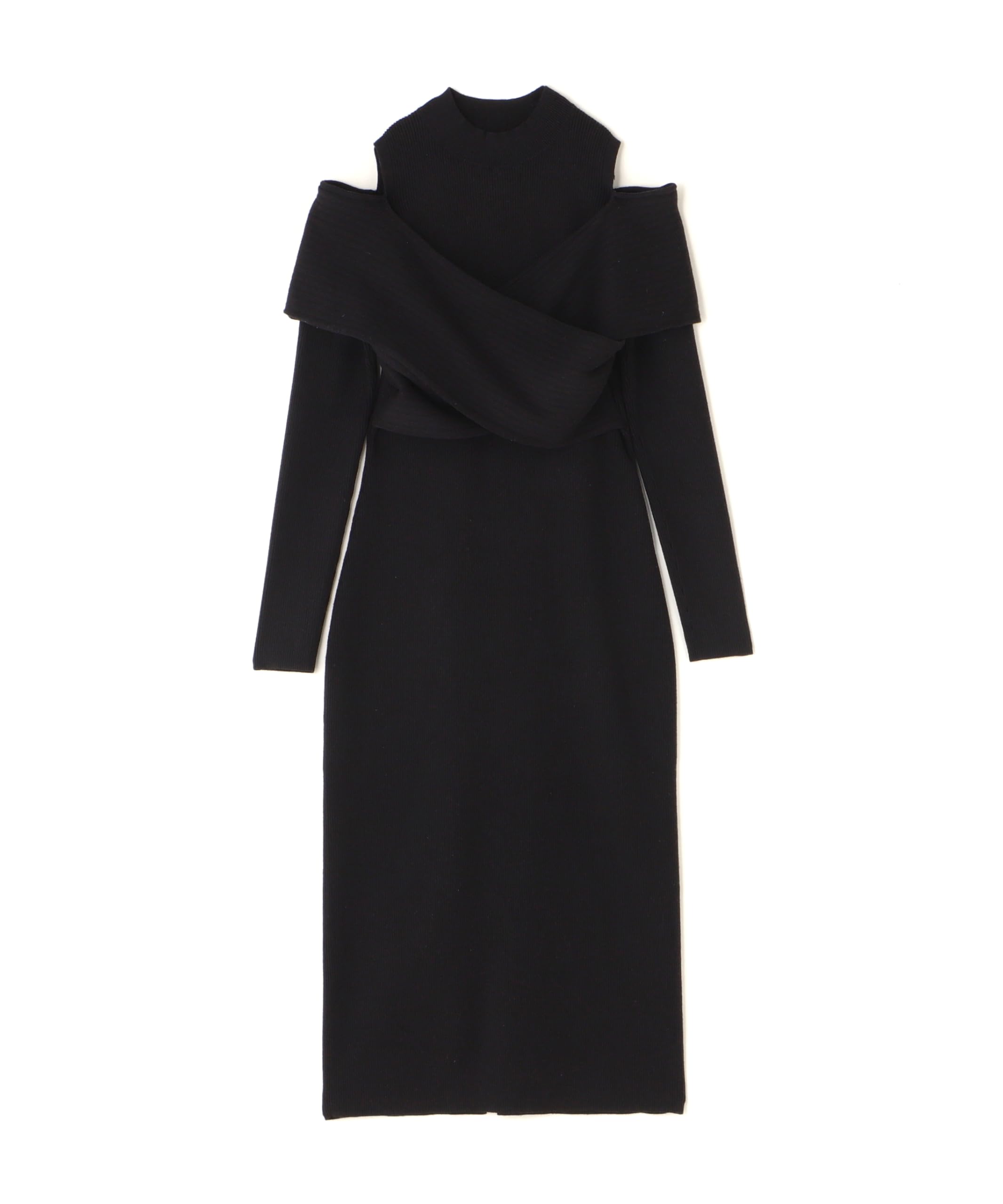 

Красивое повседневное многослойное вязаное черное платье [Natural Basics], платье с открытыми плечами, женское, чёрный