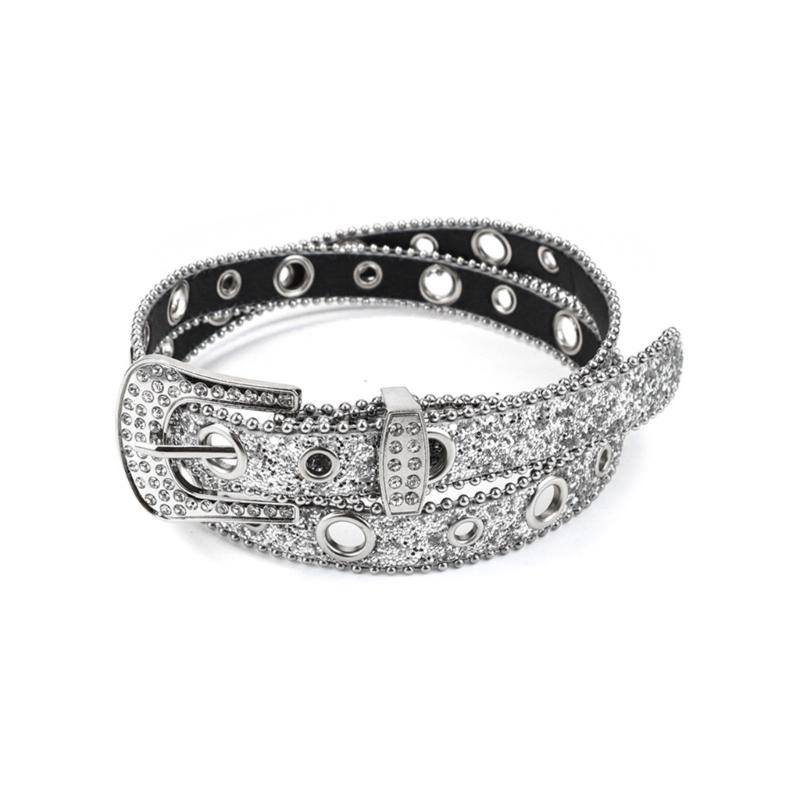 

Teens Full Sequins Belt for Jeans Adjustable Pin Buckle Waist Belt Rhinestone Buckle Wide Waist Belt Ladies Skirt Belt