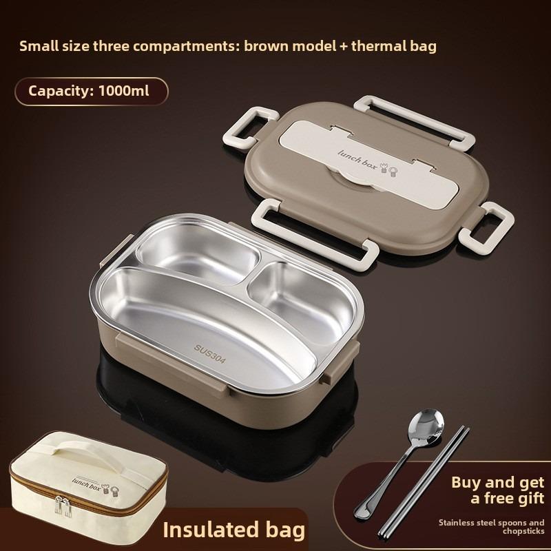 304 Stainless Steel Portable Bento Box with Bag Fork Spoon Preservation Box  School