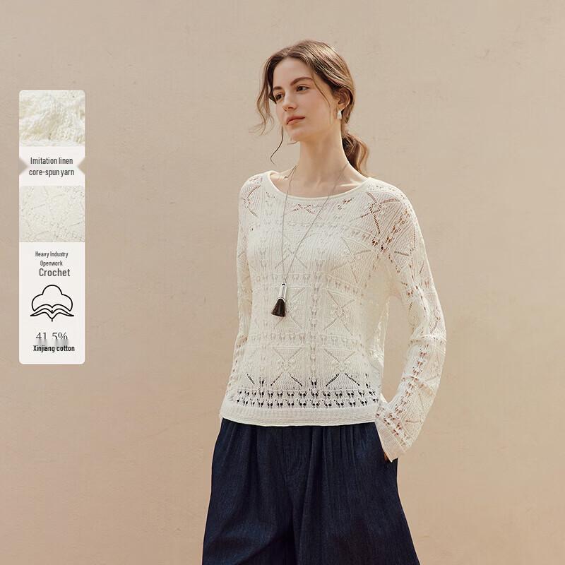 INMAN Women s Hollow Crochet Loose Knit Top M