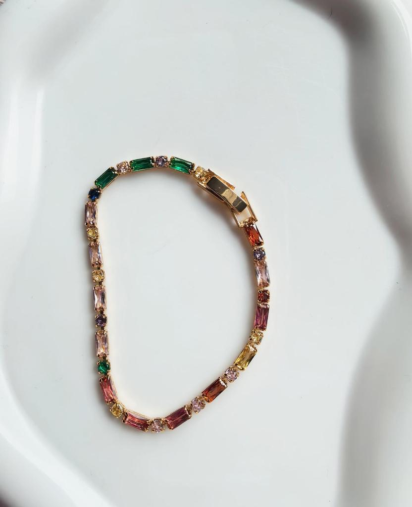 Dopamine Sugar Cube Colored Zircon Summer Eye-Catching Neck Chain Light Luxury Simple Temperament Bracelet Necklace