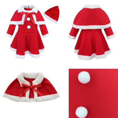 Crianças Bebê Menina Natal Papai Noel Fantasia Vestido de Festa de Princesa Com Xale Casaco + Chapéu Conjuntos de Roupas Conjunto 3 Peças