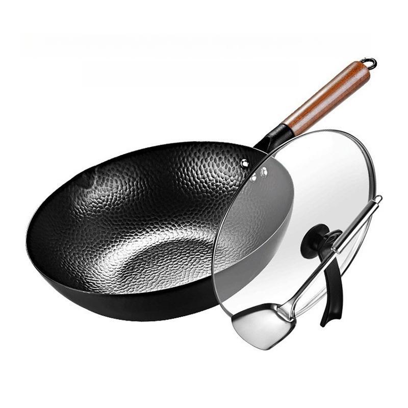 32cm Traditional Non-Stick Iron Wok Set