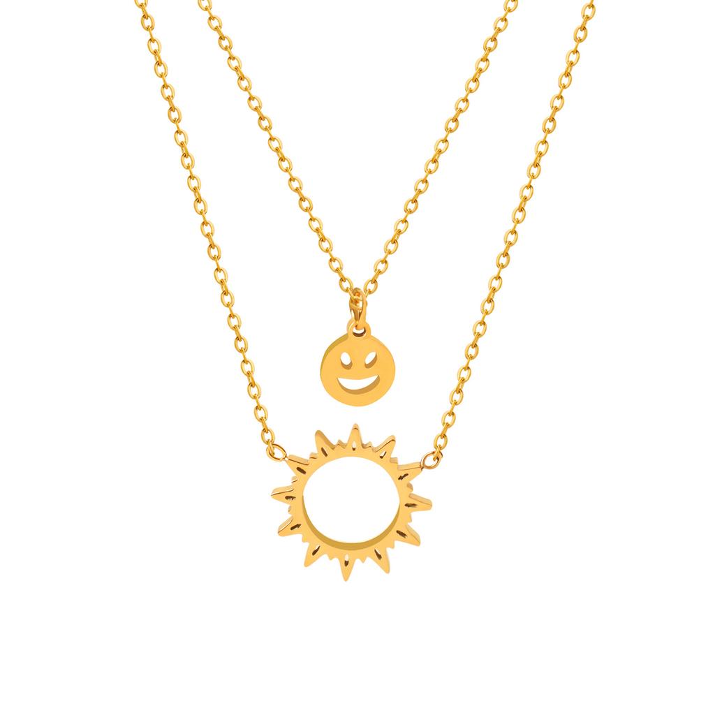 Trend Hip Hop Style Mix And Match Stacking Sun Series Expression Pendant Necklace Gold-Plated Jewelry