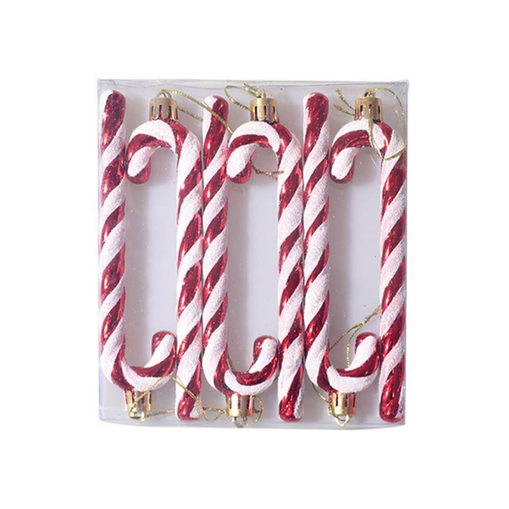 6Pcs Christmas Crutch Plastic Candy Cane Ornaments Christmas Tree Hanging Pendant for Holiday Party Festival Decor Golden
