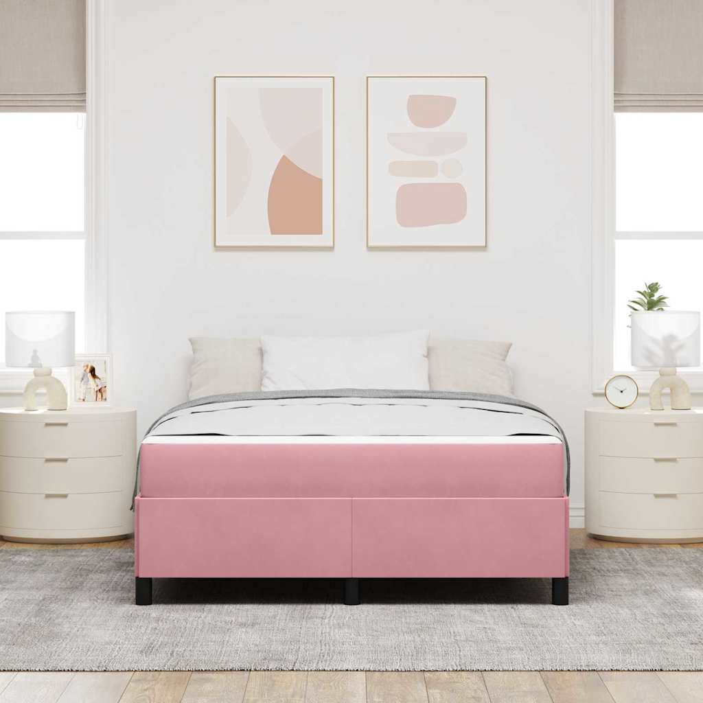Bed Frame with Mattress Pink 140 x 190 cm Fabric