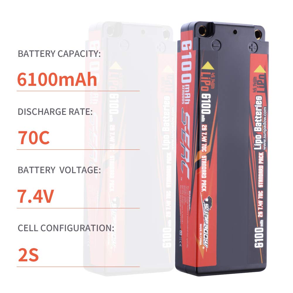 SUNPADOW S-ERC Series 6100mAh 7.4V 2S 70C LiPo Hard Case for RC Trucks, RC Truggys, RC Unmanned Helicopters, FPV Racing