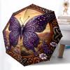 1pc Sturdy 8-Bone Auto Umbrella, Regal Purple Butterfly Wreath Umbrella, Digital Printed, Foldable Umbrella for On-the-Go Outdoor Use