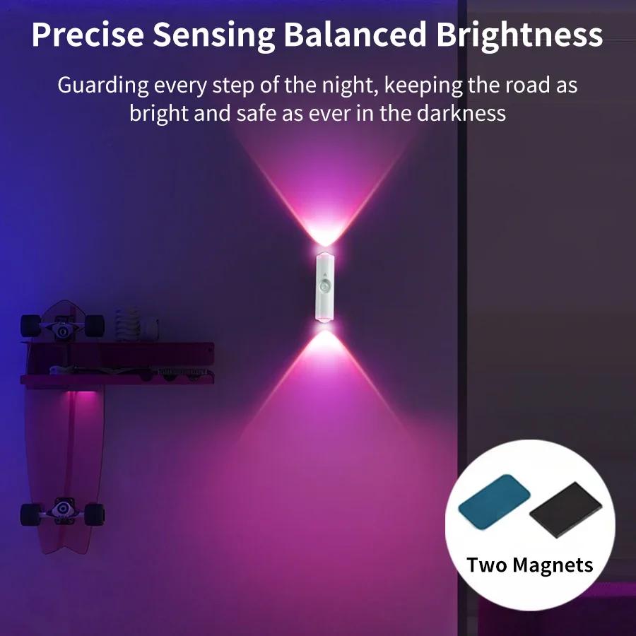 Double-head Motion Sensor LED Night Light RGB Rechargeable Magnetic Cabinet Wall Lamp For Bedroom Stair Corridor Ambient Lightin