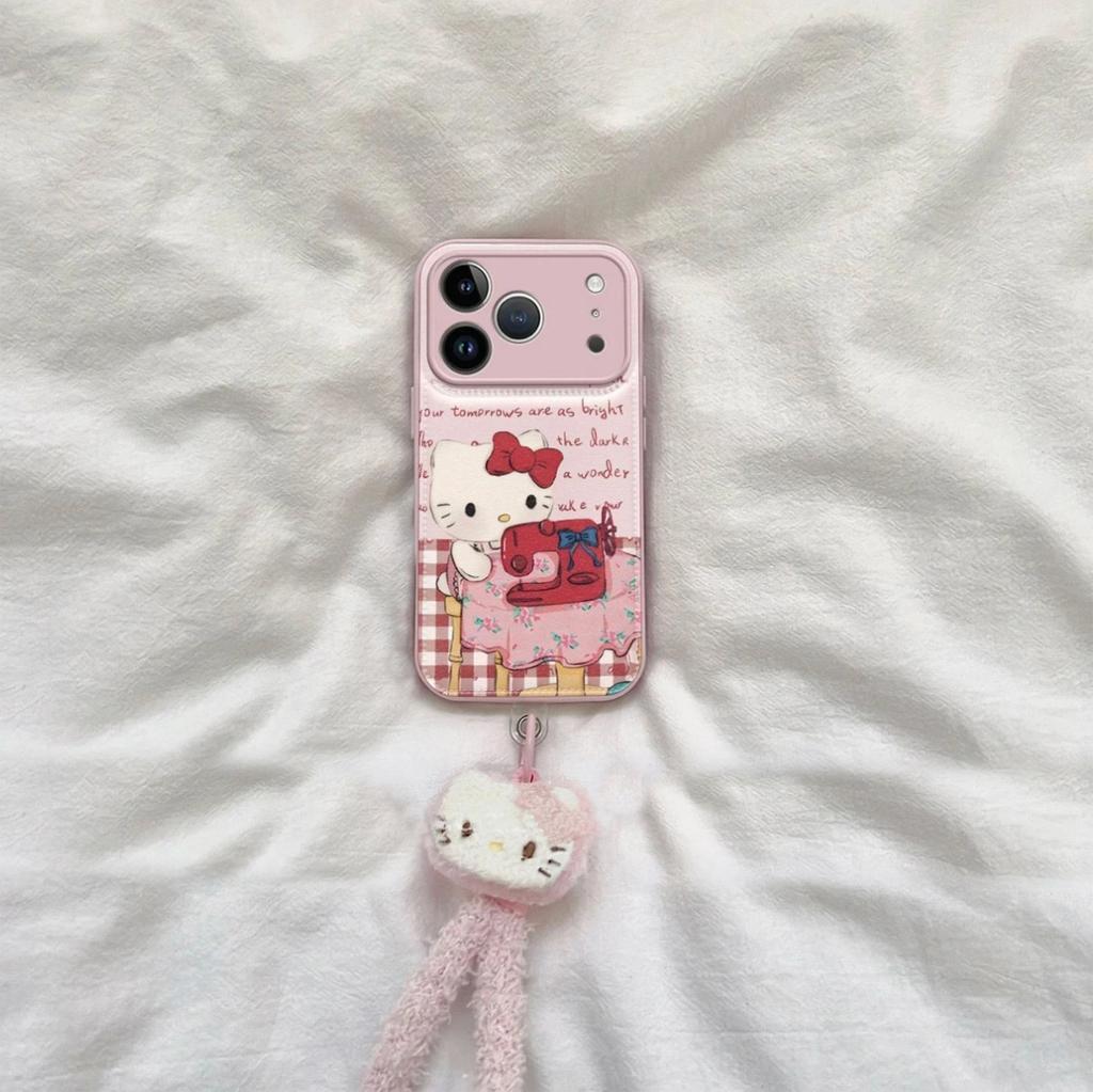 Tailor Hello Kitty Leather Pattern Apple 17promax Mobile Phone Case New iPhone16 Women's Autumn and Winter Drum Bag Anti-drop Case
