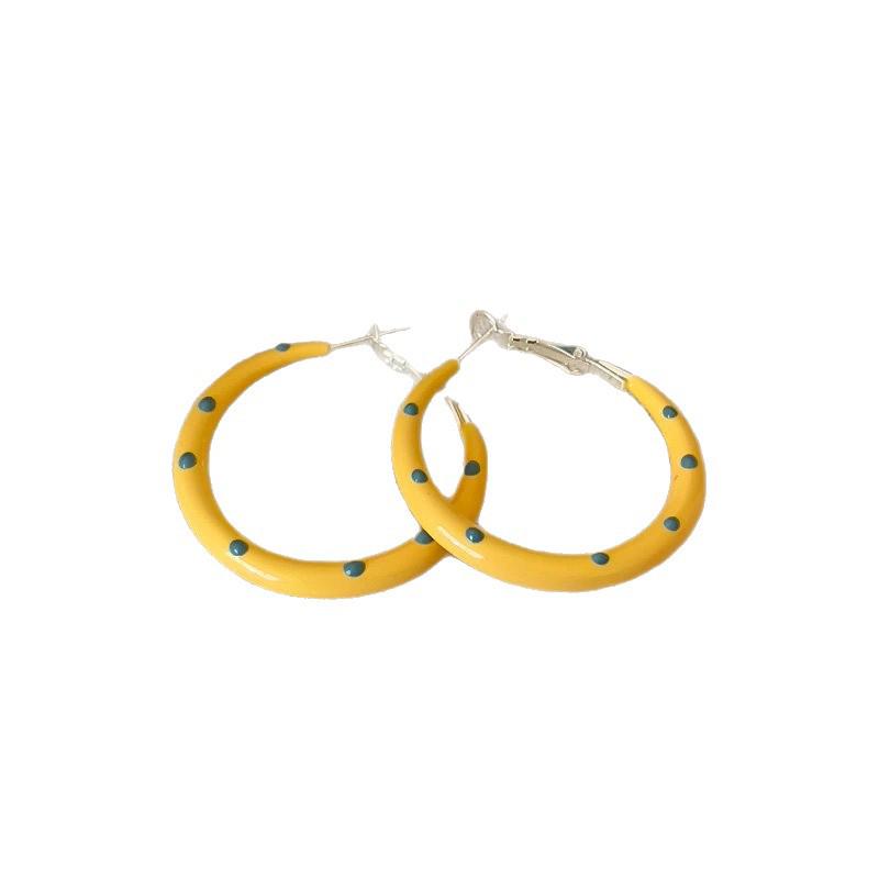 Korean Yellow Polka Dot Hoop Earrings - Light Luxury, Simple & Fashionable Women's Accessories 2026