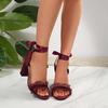 Lace Decoration Black High Heels Sandals Women 2025 Summer Thick Heeled Open Toe Sandals Woman Fashion Ankle Strap Party Shoes