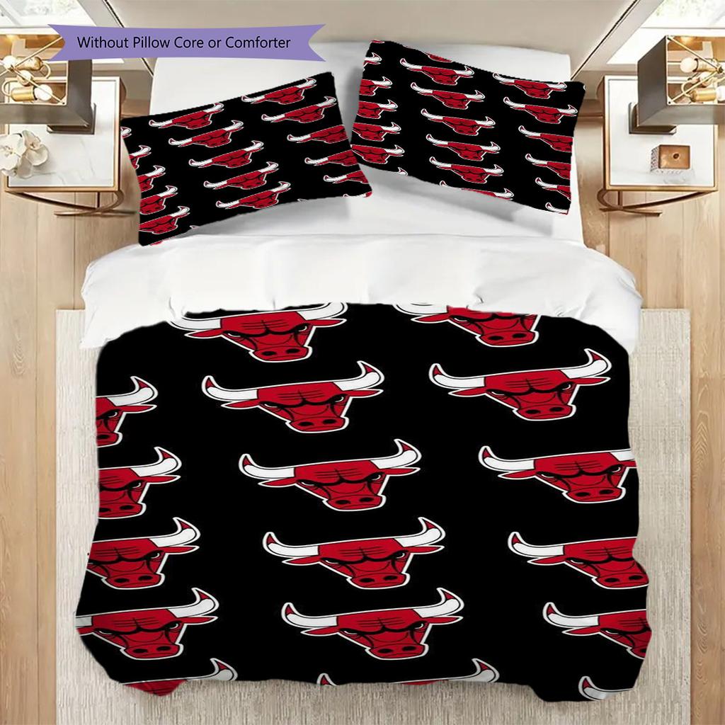 Chicago Bulls Logo Bedding(1 * Duvet Cover + 2 * Pillowcase, Without Core) Christmas Birthday Gift Duvet Cover and Pillowcase Soft and Comfortable
