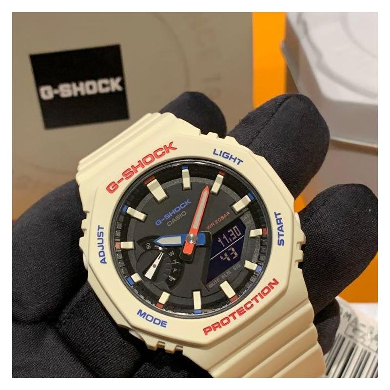Casio LCD/Pointer Dual Display Series G-SHOCK Farm Oak Macaron White Octagon Quartz Movement Resin Strap Japanese and Korean Watch GMA-S2100WT-7A1JF
