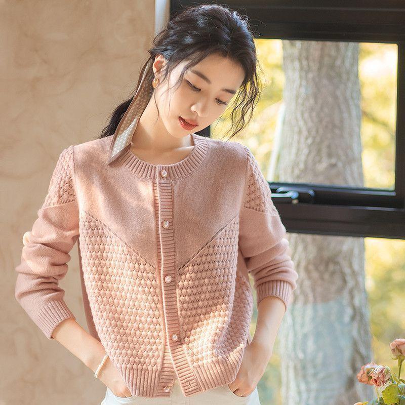 Women's Autumn Knitted Hollow-Out Jacket French Style Versatile Short Sweater Outer Wear Top